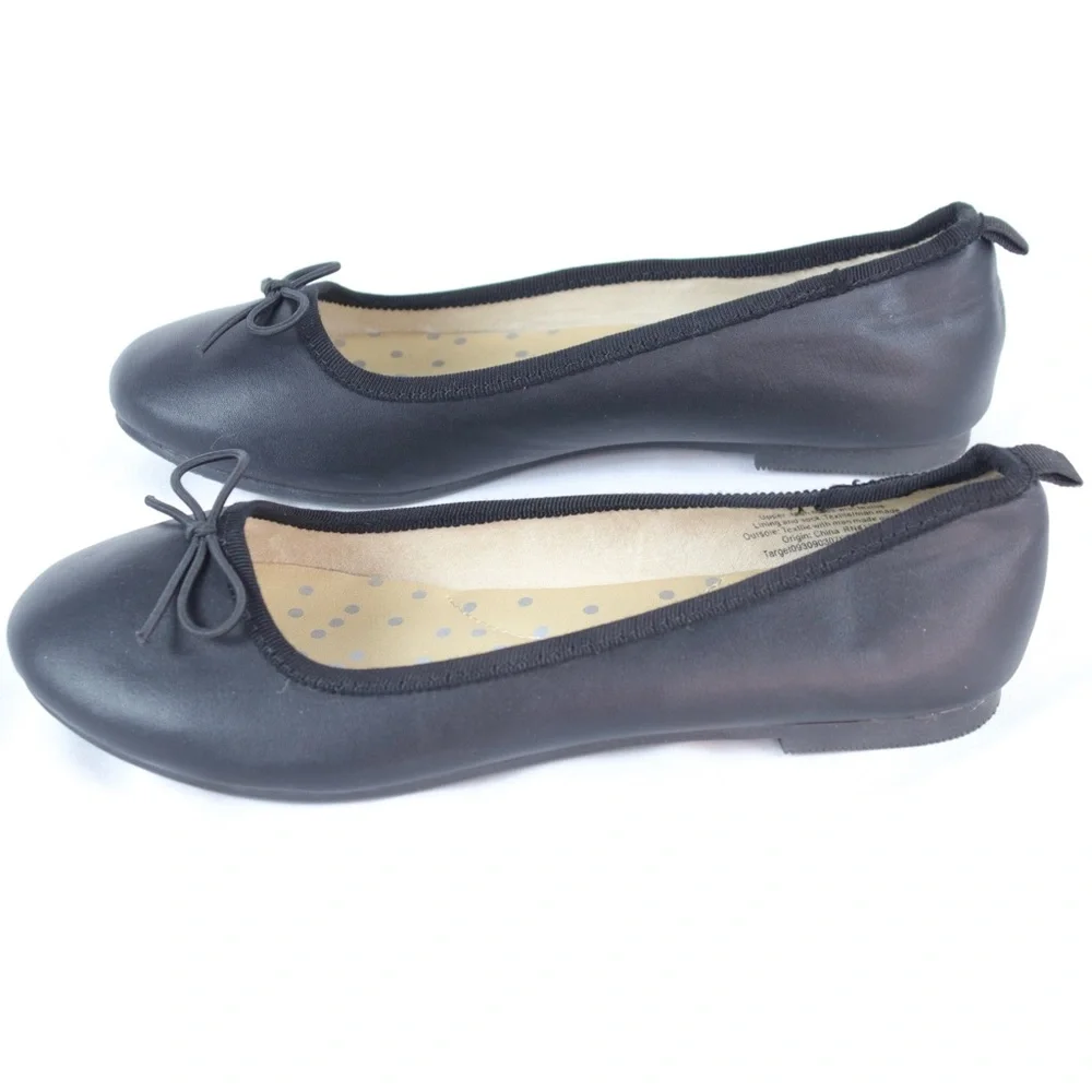 Cat & Jack Black Leather Slippers Shoes Girls Size 2